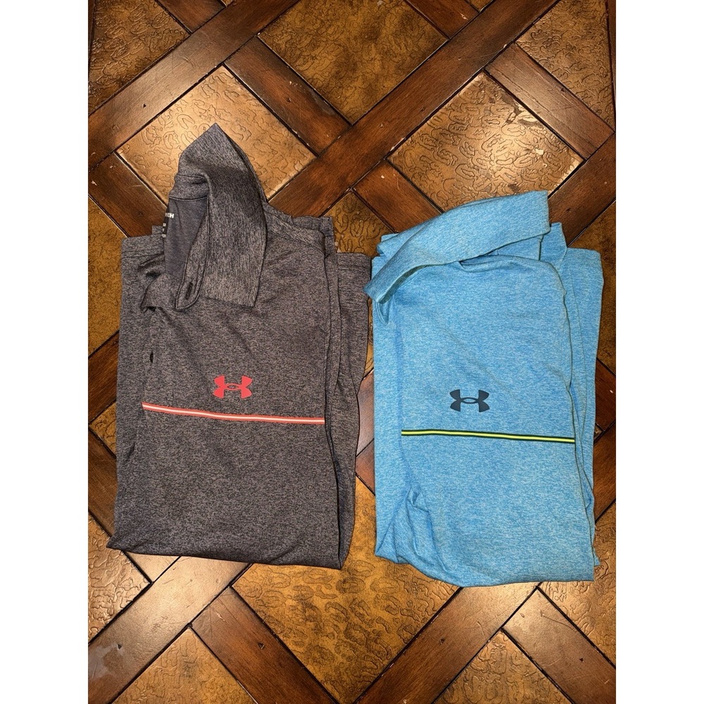 Lot Of 2 Under Armour Playoff Polo Shirts Mens S Golf Performance Blue & Gray